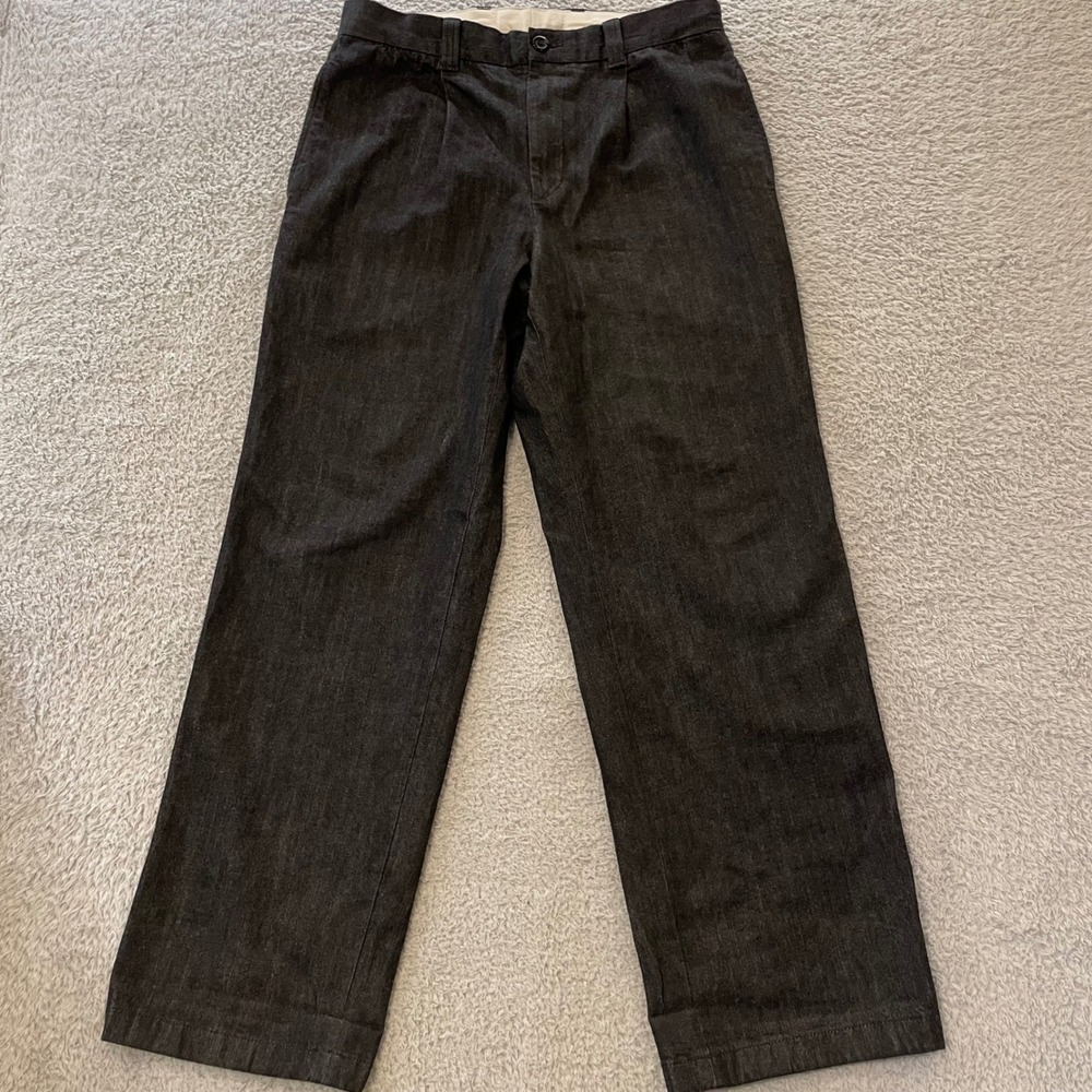 Uniqlo C Pleated Straight Denim Trouser Mens 32x31 Dark Gray Loose Cotton 479821